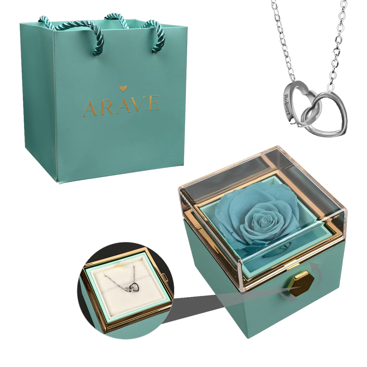 Rosenbox mit gravierter Halskette