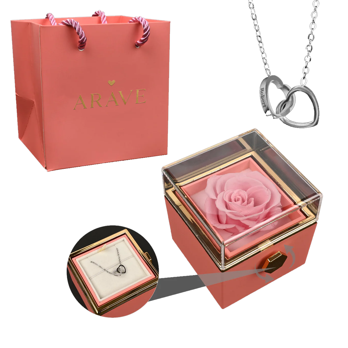 Rosenbox mit gravierter Halskette