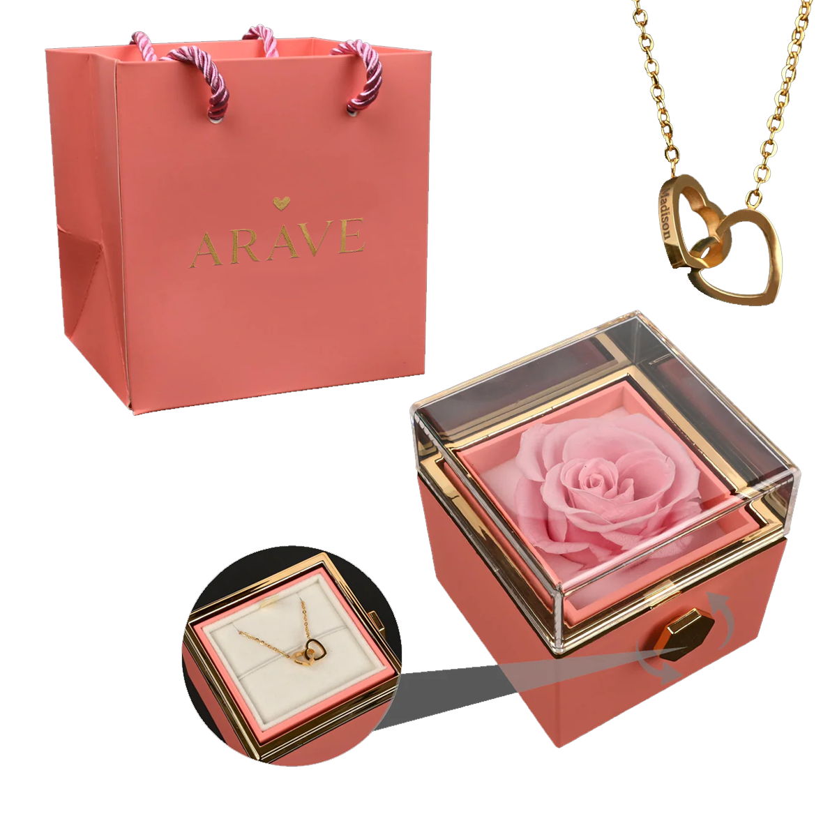 Rosenbox mit gravierter Halskette